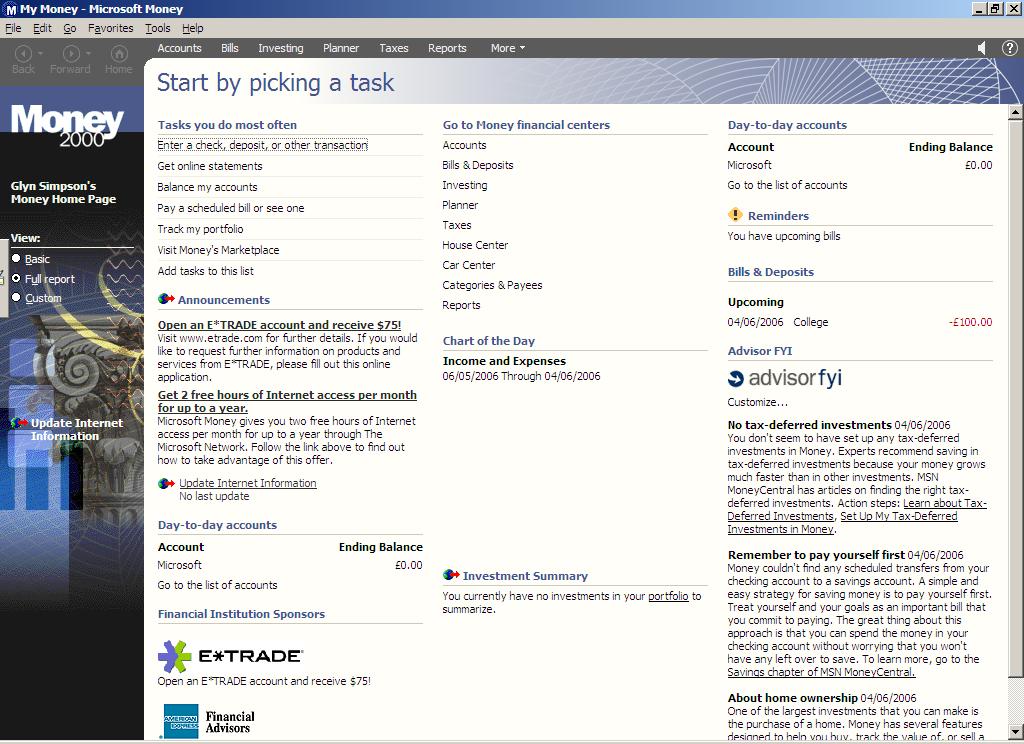 Microsoft Money 2000 Home Page