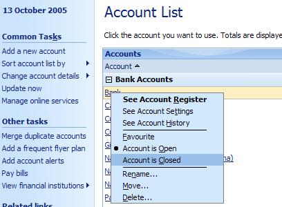 Closing or deleting an account in Microsoft Money