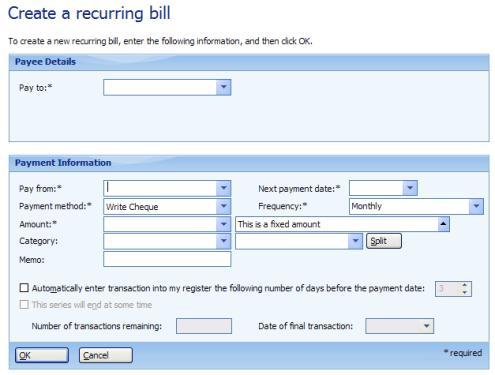 Creating a recurring bill in Microsoft Money