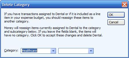 Deleting a category or subcategory in MS Money - resulting dialog box