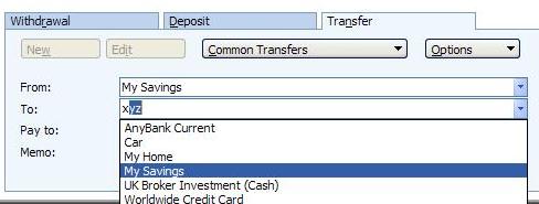 using abbreviations in Microsoft (MS) Money -
    account abbreviation