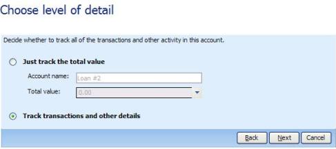 Choose to track transactions and other details, otherwise you'll get a liability account