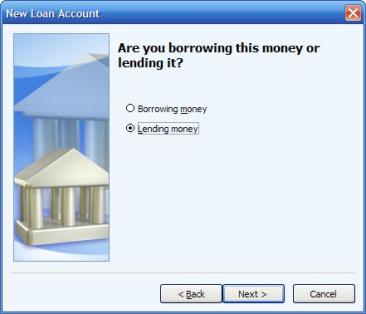 Are you borrowing this money or lending it? option in Microsoft Money