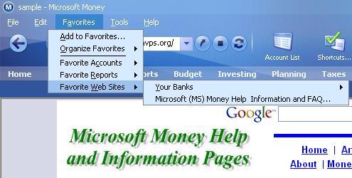 Favorite website added to Microsoft Money favorites