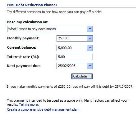 Mini debt reduction planner in Microsoft Money