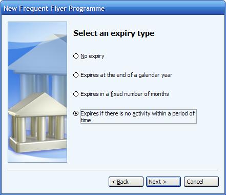 Selecting the expiry type of a frequent flyer program
