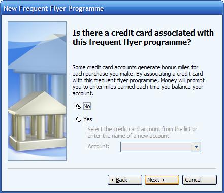 Associating a credit card with a frequent flyer program in MS Money