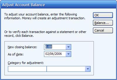 Adjust account balance for a cash account