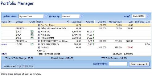 Displaying the customized portfolio view in the portfolio manager