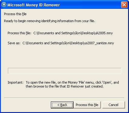 Confirming details of Microsoft Money files to use in the Microsoft Money ID Remover tool (sanitize.exe)