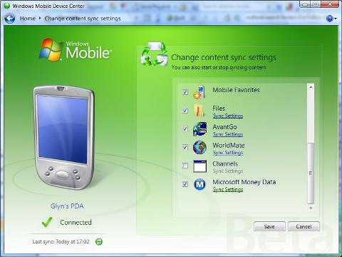 Windows Vista Mobile Device Center - Changing content synchronization settings