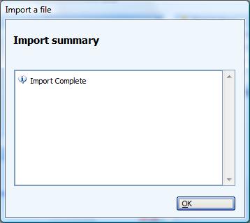 Import Summary window for MS Money