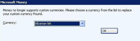 Money no longer supports custom currencies. Please choose a currency from the list to replace your custom currency Pound