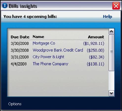 View of bills in Money Plus Insights