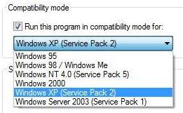 Versions of Windows availability in the compatibility mode tab