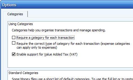 enabling VAT or GST for the money file