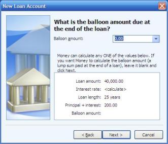 Setting a zero balloon amount when setting up a loan or mortgage account
